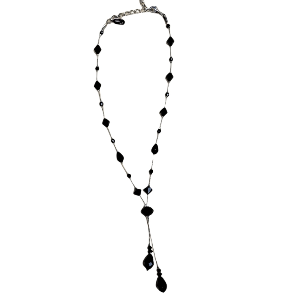 Dabby Reid  Black beaded silver tone chainNecklace